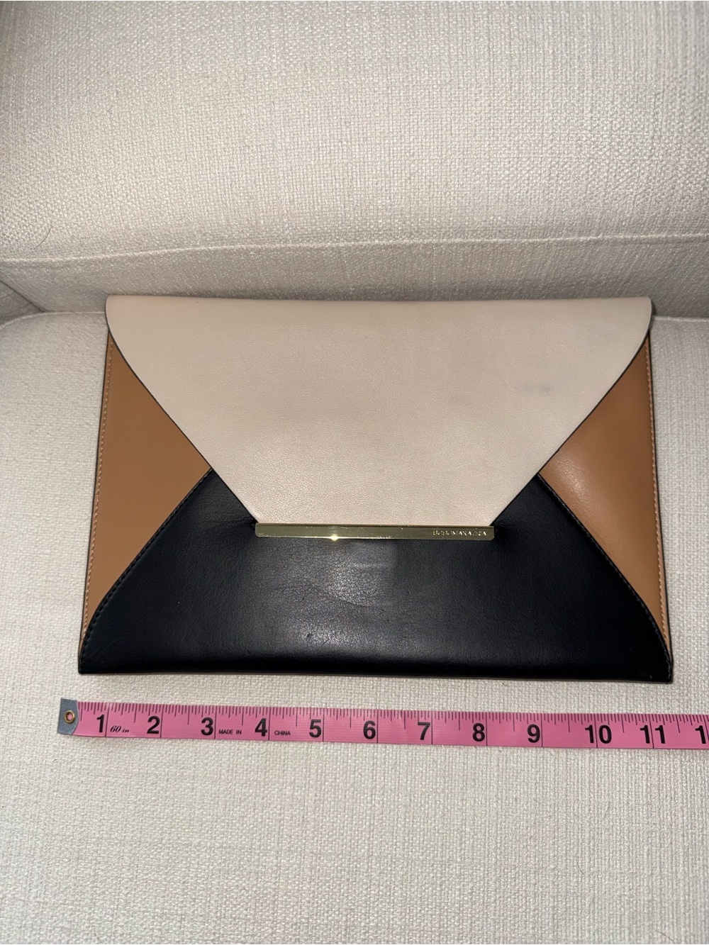 BCBG Tri-Tone Envelope Clutch - Black, Beige & Tan
